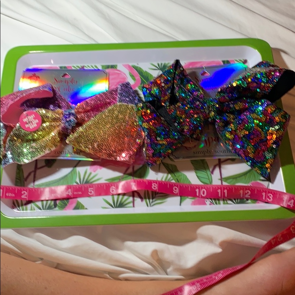 2 Simply Southern Sequin Girl Bows Hair Multi CLR
